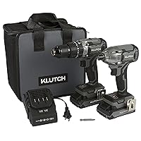 Klutch Hammer Drill/Driver and Impact Driver Kit, KLiQ 20 Volt Brushless, 1/2in. and 1/4in.
