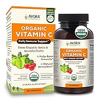 AVIRA ORGANIC Vitamin C - from USDA Amla & Acerola with Citrus Bioflavonoids| High Absorption, Max Strength 1200mg Blend| Immune Support, Antioxidant, Vegan, Non-GMO, Whole Food Fruit & Berries