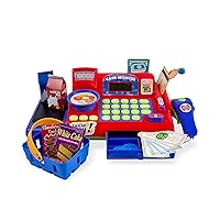 Boley Kids Toy Cash Register Set - Interactive 19pc Red Playset with Scanner, Microphone, Calculator, Play Money, Credit Card Reader, Grocery Items, Ideal for Boys & Girls Ages 3+