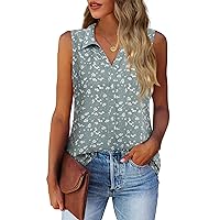 Vivilli Work Blouses for Women,Sleeveless Womens Tops Dressy Business Casual Outfits for Work Summer Professional Office Clothes Ladies Dressy Shell Tops Floral Chiffon Tunics Tanks Multi-Green L