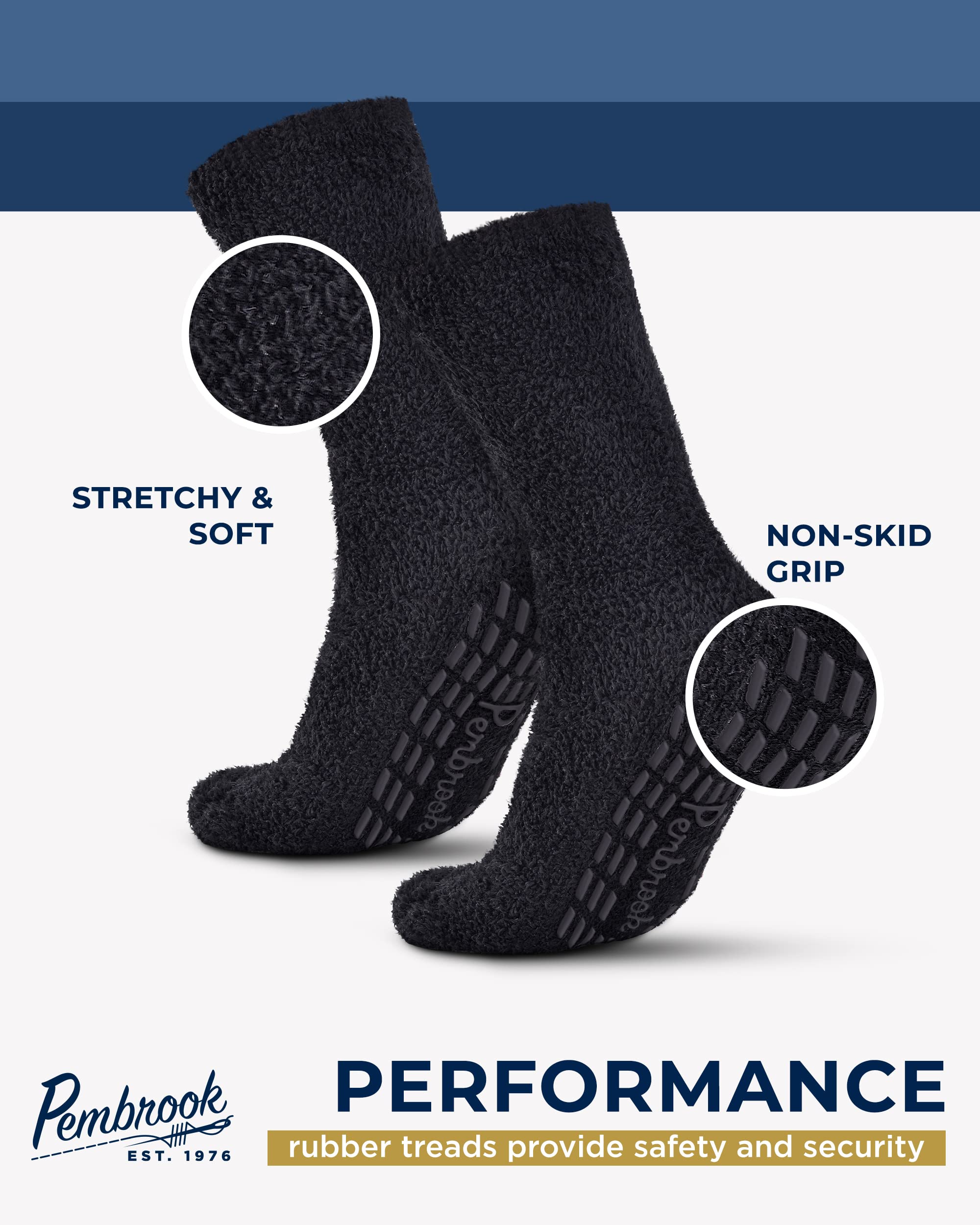 Pembrook Fuzzy Slipper Socks with Grippers for Women and Men - Non Skid Socks / No Slip Fuzzy Socks