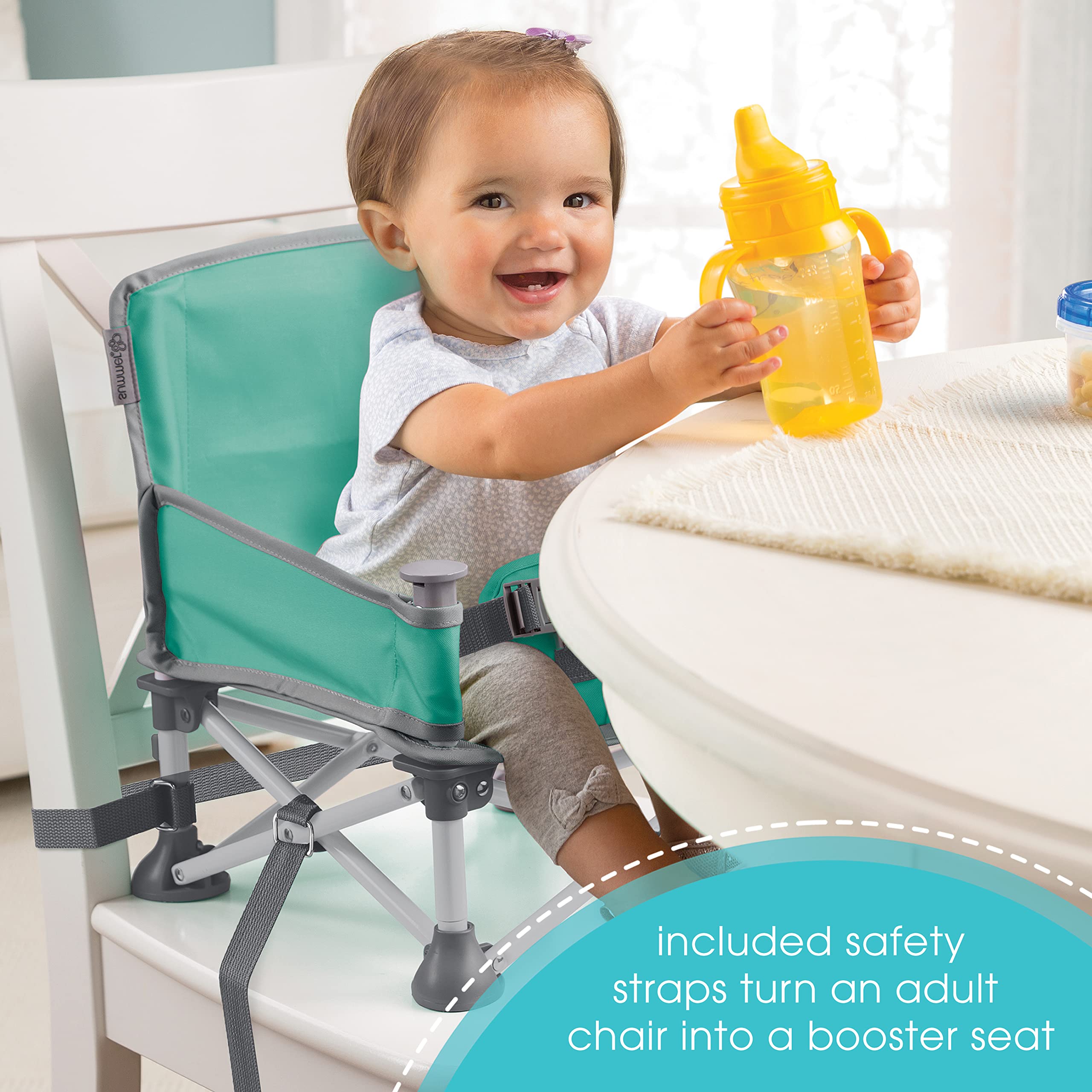 Summer Pop ‘N Sit Portable Booster Chair, Teal & Gray - Booster Seat for Indoor/Outdoor Use - Fast, Easy and Compact Fold