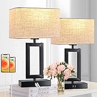 Lamps for Bedroom Set of 2 Touch Control Table Lamps with Dual USB Ports,Bedside Lamp3-Way Dimmable Lamps for Nightstand, Modern Desk Lamps for Living Room Office, LED Bulbs Included, Black&Cream