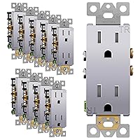 ENERLITES Elite Series Decorator Receptacle Outlet Child Safe Tamper-Resistant, Gloss Finish, Self-Grounding, 2-Pole, Residential Grade, 15A 125V, UL Listed, 61501-TR-SV-10PCS, Silver (10 Pack)