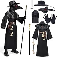 Spooktacular Creations Black Plague Doctor Costumes Set, 10 in 1 Halloween Costume Beak Mask Plague Dr Outfit for Kids