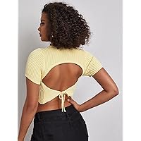 Women's Tops Sexy Tops for Women Women's Shirts Backless Crop Rib Knit Top (Color : Yellow, Size : Large)