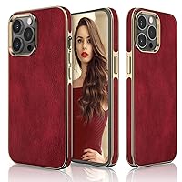 LOHASIC Designed for iPhone 13 Pro Max Case, Luxury Slim Leather Vintage Classic Cover Soft Grip Lovely Cute Protective Cases for Girls Women with iPhone 13 Pro Max 5G 6.7 inch - Red