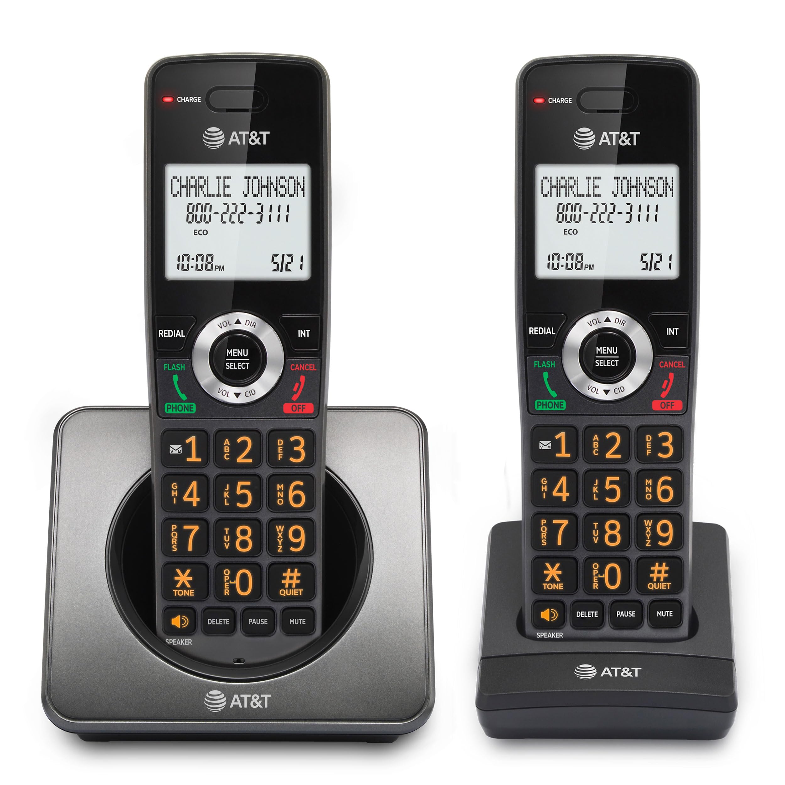 AT&T GL2101-2 DECT 6.0 2-Handset Cordless Home Phone with Call Block, Caller ID, Full-Duplex Handset Speakerphone, 2