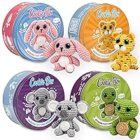 Cookie Box Crochet Kits for Beginners - Leopard Leo, Bunny Lola, Turtle Hugo and Koala Coal - Bundle