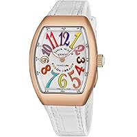 Vanguard Color Dreams Womens 18K Rose Gold Swiss Quartz Watch Tonneau Silver Face with Luminous Hands and Sapphire Crystal White Leather/Rubber Strap Ladies Watch V 32 SC at FO COL DRM