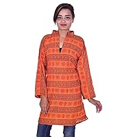 100% Cotton Indian Top Kurta Women Ethnic Tunic Kurti plus size Om print Orange Color