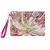 ER.Roulour Summer Straw Bag for Women Floral Embroidery Straw Clutch Purse Woven Wristlet For Beach Party Wedding
