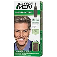 Just For Men Shampoo-In Color (Formerly Original Formula), Mens Hair Color with Keratin and Vitamin E for Stronger Hair - Light-Medium Brown, H-30, Pack of 1