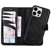 BOULETTA for iPhone 15 Pro Max Case Magsafe Compatible Full Grain Leather, Magnetic Detachable Folio Phone Wallet Case (2 in 1) - 4 Card Holders with RFID Blocking 6.7 inch, Black