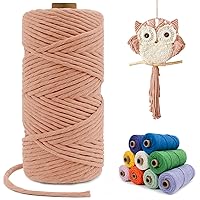 Single Strand Macrame Cord 4mm x 110yards, Apricot 4mm Macrame Cord Natural Cotton Macrame Rope Yarn, Thick Cotton Cord for Wall Hangings, Plant Hangers, DIY Crafts, Home Decorations