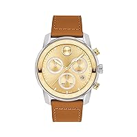 Movado 3600908 Bold Verso Men's Swiss Quartz Stainless Steel and Leather Strap Watch, Color: Camel