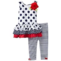 Bonnie Jean Baby Girls Patriotic 4th of July Outfit Set w/Leggings, Navy, 2T - 4T