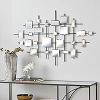 Metal Geometric Home Wall Decor Wall Sculpture with Square Mirrored Accents, Wall Art 28