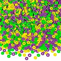 Augshy 4200pcs Mardi Gras Clay Beads Vinyl Heishi Flat Round Polymer Spacer for Jewelry Making Necklace Bracelet Earring DIY Crafts Decor Holiday Carnival Masquerade Parties Accessories
