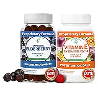 Elderberry and Vitamin E Gummies Bundle - Immune Support Supplement with Zinc and Vitamin C Plus 1000iu Natural Vitamin E Gummy for Eye and Skin Health