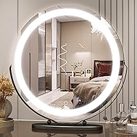 Vierose 20 Inch Makeup Mirror Vanity Mirror with Lights, Round Lighted Makeup Mirror with Dimming LED Halo for Dressing Room & Bedroom Tabletop, Smart Touch Control, 3 Color Lighting Modes (Black)
