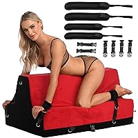 Bedroom Bliss Lover's Bondage Bench for Men, Women & Couples. Great for Sexual Positioning & Deep Penetration. High-Density Foam. Easy to Clean Covers. 11 Piece Set, Red & Black