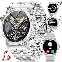 Men's Smartwatch with Phone Function, 1.43 Inch Military Smart Watch with AMOLED Display, 110 Sports Modes, IP68 Waterproof, 360 mAh Battery, Heart Rate Monitoring, SpO2 for Android iOS, Silver