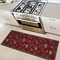 Machine Washable Floral Leaves Design Non-Slip Rubberback 2x5 Traditional Runner Rug for Hallway, Kitchen, Bedroom, Entryway, 20