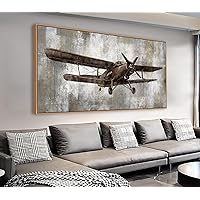 Framed Vintage Airplane Wall Art - Retro Aircraft Canvas Pictures Grey-tone Abstract Background Wall Decor Rustic Elegance Canvas Print Aesthetic Painting Artwork Home Office Decor 20