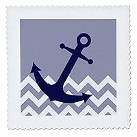 3dRose Blue Nautical Boat Anchor on Chevron Pattern - Quilt Square, 25 by 25-Inch (qs_165790_10)