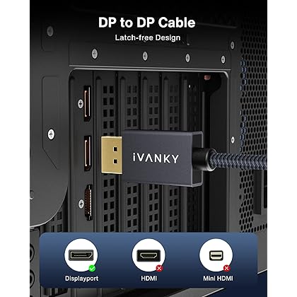 IVANKY VESA Certified DisplayPort Cable, 6.6ft DP Cable 1.2,[4K@60Hz, 2K@165Hz, 2K@144Hz], Gold-Plated Braided High Speed Display Port Cable 144Hz, for Gaming Monitor, Graphics Card, TV, PC, Laptop