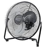 Comfort Zone Cradle Floor Fan, 9 inch, 3 Speed, Electric, 180 Degree Adjustable Tilt, All Metal, Carry Handle, Rubber Feet, Table Fan, Airflow 12.57 ft/sec, Ideal for Home, Bedroom & Office, CZHV9B