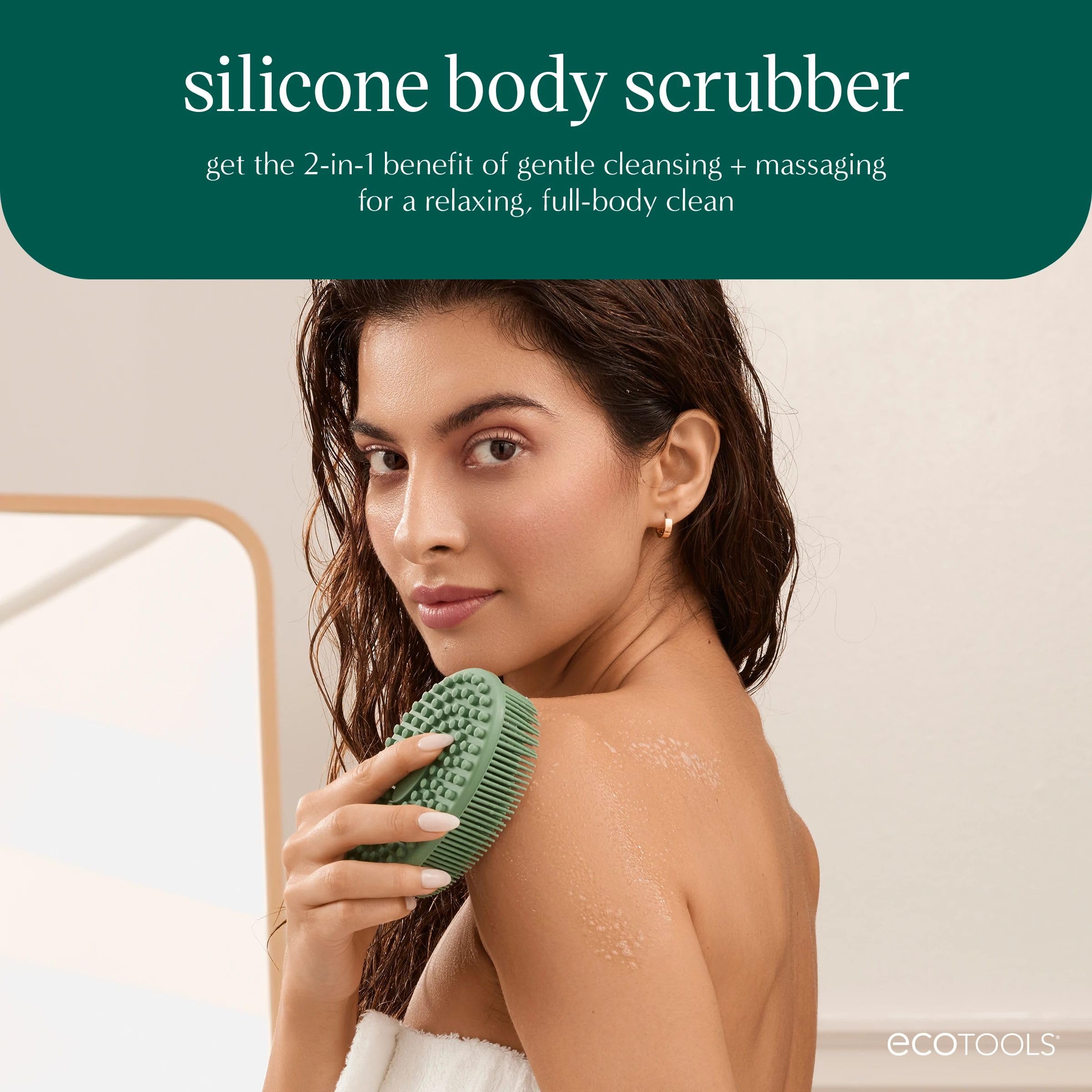 EcoTools Silicone Body Scrubber, for Gentle Cleansing & Exfoliating, 2-in-1 Silicone Scrubber & Body Massager, Hygienic & Durable Bath Accessory, Eco Friendly, Vegan, & Cruelty Free, 1 Count