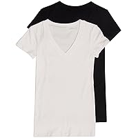 2 Pack Lucky 21 Women's Basic V-Neck T-Shirts Large Black, White