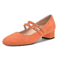 Womens Suede Mary Jane Dating Adjustable Strap Buckle Cute Round Toe Solid Block Low Heel Pumps Shoes 1.5 Inch
