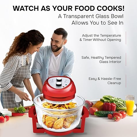 Big Boss 16Qt Large Air Fryer Oven – Large Halogen Oven Cooker with 50+ Air Fryers Recipe Book for Quick + Easy Meals for Entire Family, AirFryer Oven Makes Healthier Crispy Foods – Red