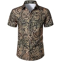 Men's Stretchy Causal Leopard Cheetah Print Short Sleeve Slim Fit Button Up Shirt