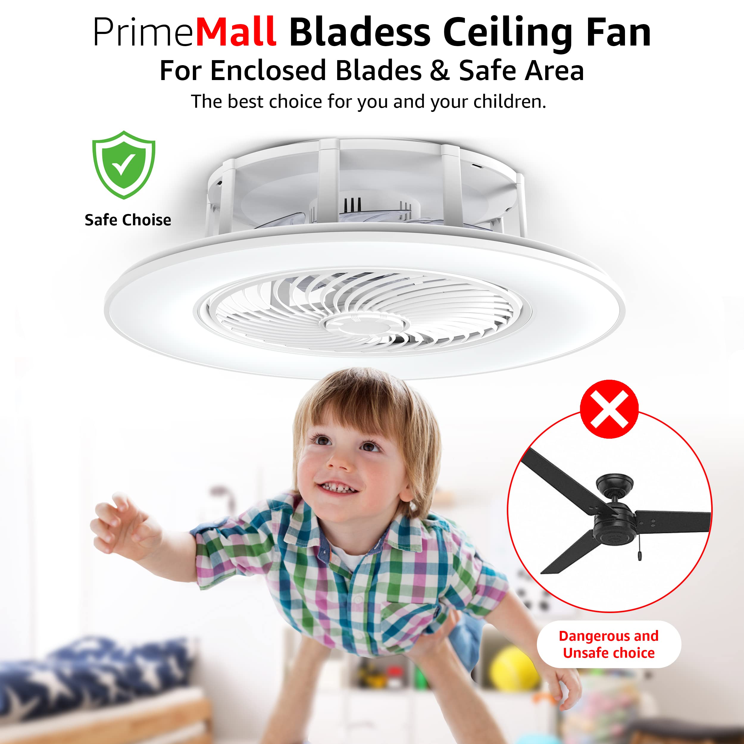 PrimeMall Bladeless Ceiling Fan with Light and Remote Control 22