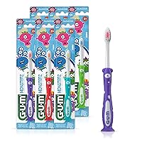 GUM Monsterz Children and Toddler Toothbrush , Soft Bristled Kids’ Toothbrush with Suction Cup , For Ages 2+, ( Pack of 6)