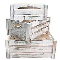 Wooden Crates Storage Container, Rustic White Set of 3, Farmhouse Style Decorative Baskets for Home Decor, Rustic Decor, Nesting Stackable Organizers, Distressed Wood Crates