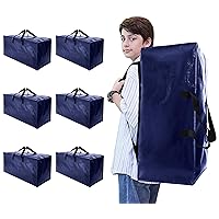 Heavy Duty Moving Bags with Backpack Straps and Strong Handles, Alternative to Moving Boxes and Storage Totes for Dorm Room Essentials, 6 Pack, Blue