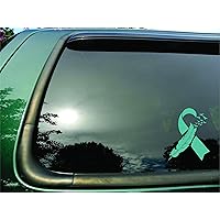 Ribbon Flying Birds Teal Ovarian Cervical Cancer - Die Cut Vinyl Window Decal/sticker for Car or Truck 5.5
