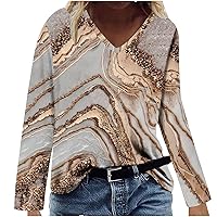 Juniors V Neck Top Blouses for Women Loose Fit Long Fall Summer Shirt 2024 Trendy Y2K