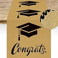 Burlap Graduation Table Runner Decoration 72×13inch Jute Congrats Grad Cap Runners Rustic Table Runner for Grad Party Indoor Outdoor Kitchen Dining Room Home