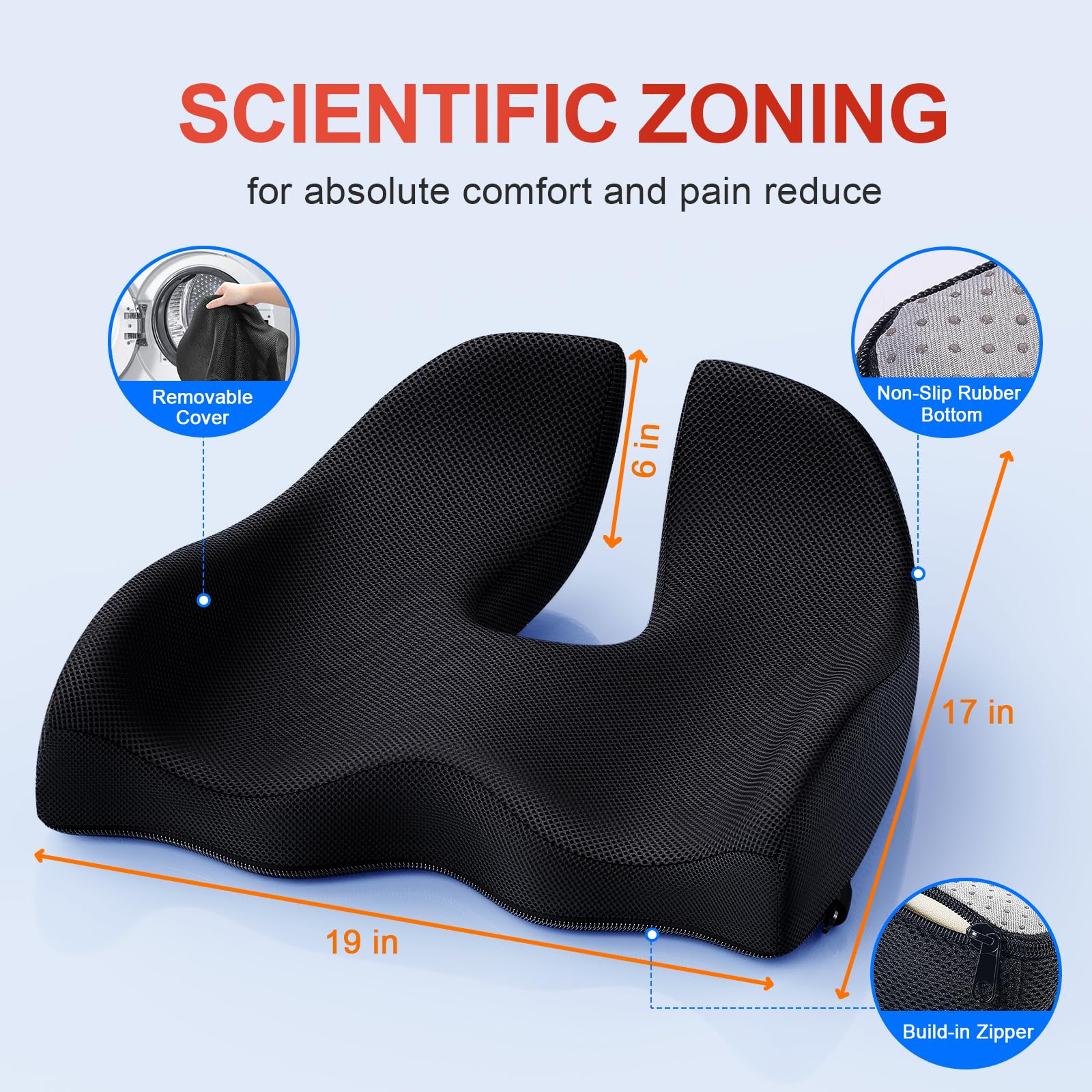 Benazcap X Large Memory Seat Cushion for Office Chair Ergonomic Cushions Pad Pillow for Pressure Relief Sciatica & Pain Relief Memory Foam for Long Sitting for Gaming Chair and Car Seat