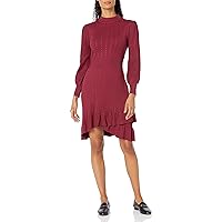 London Times Women's Mock Neck Cable Knit Flounce Hem Dress Office Workwear Desk to Dinner Guest of