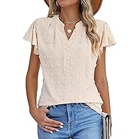 Blooming Jelly Womens Dressy Casual Tops Business Work Blouses Short Sleeve Summer Shirts V Neck Outfits 2024