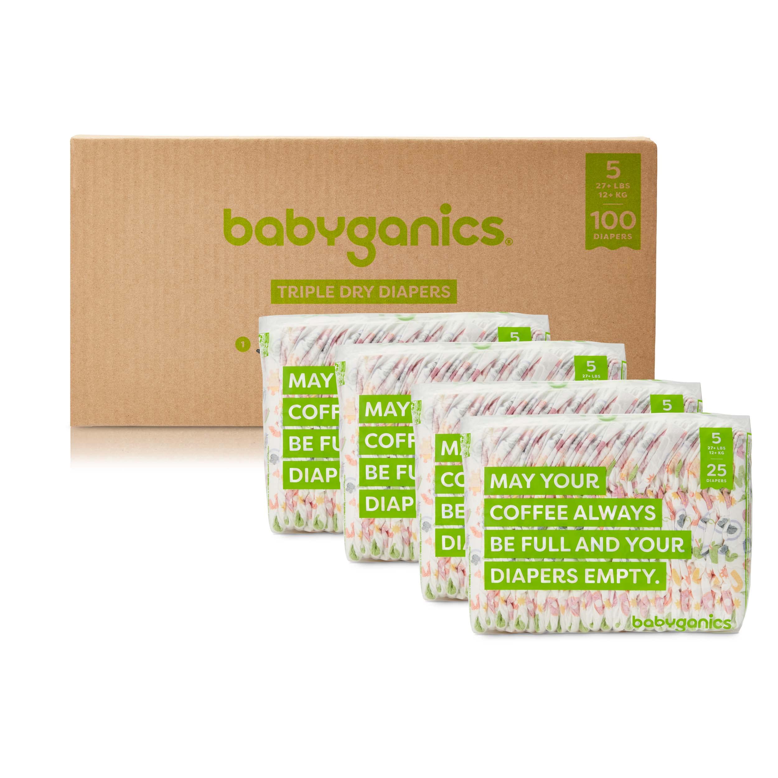 Babyganics Size 5, 100 count, Absorbent, Breathable, Triple Dry Protection Diapers