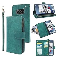 Wallet Case for Nothing phone2a with Wrist Strap Lanyard and Premium Vintage Leather Flip Credit Card Holder Stand Accessories Cell Phone Cover for Two Women Men Green