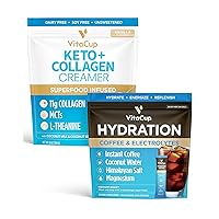 VitaCup Hydration Instant Coffee Sticks w/Electrolytes, Coconut Water, Medium Roast 18ct & Keto + Collagen Vanilla Coffee Creamer w/Superfoods & MCTs, 10 oz